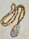 Long necklace of natural jasper ochre stones