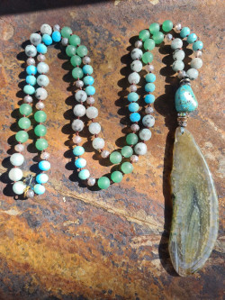 Long necklace of jasper, turquoise, amazonite and green agate