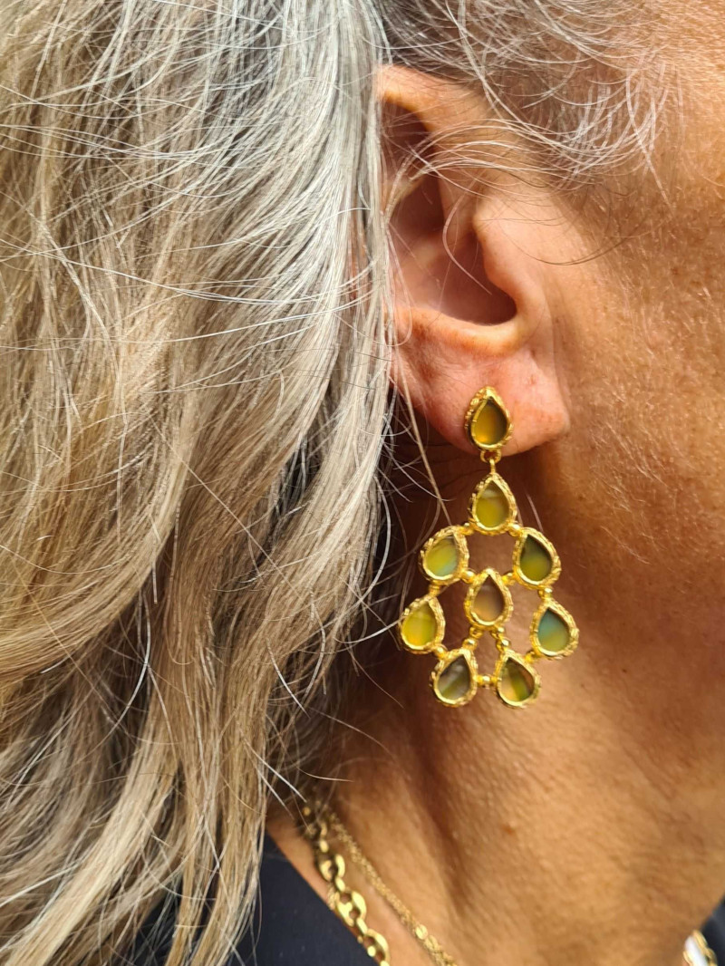 Long handmade earrings made of natural stones