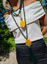 Collar largo de jade, ágata y hematites con colgante de cristal checo
