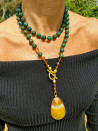 Long necklace of green jasper and yellow agate with Czech crystal