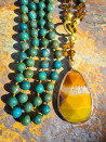 Long necklace of green jasper and yellow agate with Czech crystal