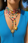 Collar largo de piedras naturales con colgante estrella y corazón