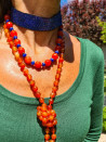 Choker with natural stones: orange agates and deep blue jade