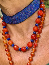 Choker with natural stones: orange agates and deep blue jade