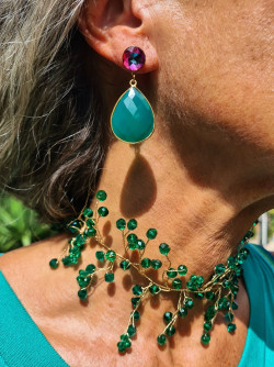 Choker de alambre y cristales checos verde