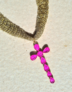 Gold mesh choker with crystal cross pendant