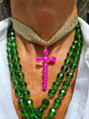 Gold mesh choker with crystal cross pendant