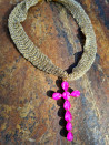 Gold mesh choker with crystal cross pendant