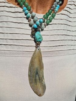 Long necklace of jasper, turquoise, amazonite and green agate