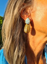 Gold earrings with teardrop agates and leaves – Unique piece