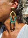 Large gold-plated earrings with turquoise and labradorite