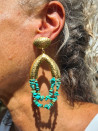 Large gold-plated earrings with turquoise and labradorite