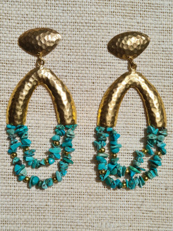Large gold-plated earrings with turquoise and labradorite