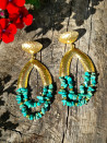 Large gold-plated earrings with turquoise and labradorite