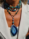 Long African turquoise necklace with geode agate pendant