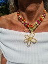 Long handmade necklace with wooden beads and zamac pendant