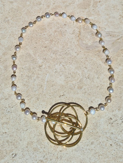 Baroque pearl choker with rosary chain and gold clasp