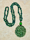 Long agate necklace with Czech crystal and jade medallion