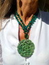 Long agate necklace with Czech crystal and jade medallion