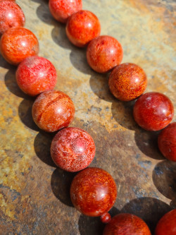 Natural coral choker with silk cord