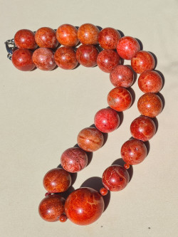 Natural coral choker with silk cord