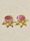 Gold earrings with cat's eye and gold leaves