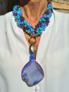 Short necklace with Czech crystals and abalone pendant – Unique piece