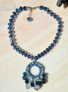 Blue Czech crystal choker with macrame pendant