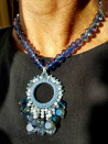 Blue Czech crystal choker with macrame pendant