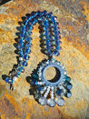 Blue Czech crystal choker with macrame pendant