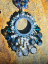 Blue Czech crystal choker with macrame pendant