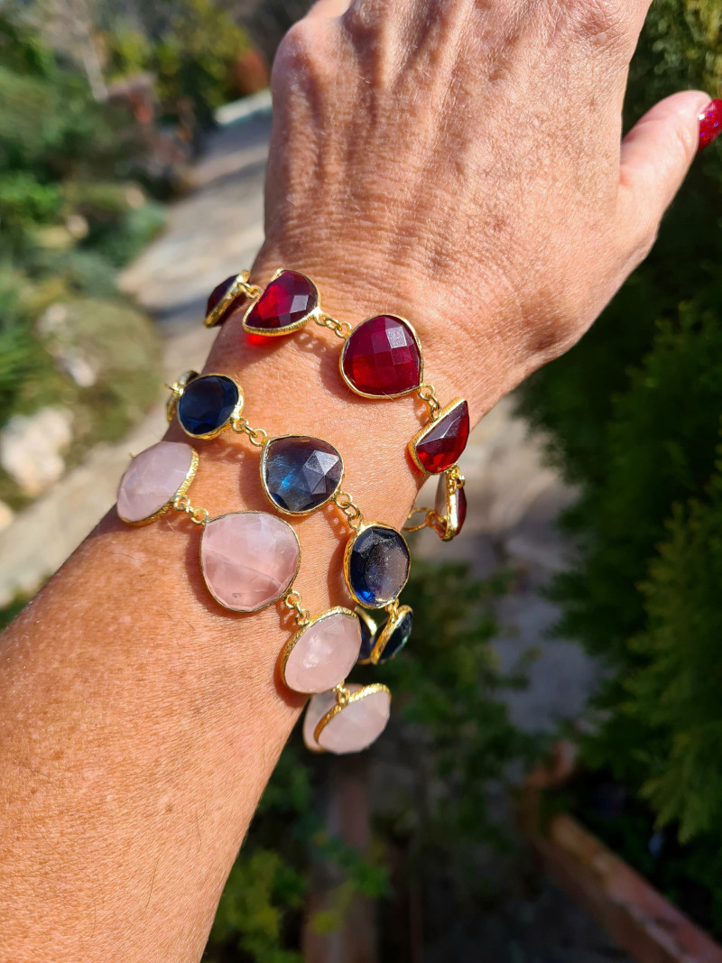 Pulsera bronce dorado con ágatas y cuarzos naturales