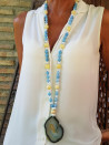 Collar largo con colgante de ágata azul y calcita amarilla
