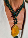 Long Czech crystal necklace with agate and silk pompom