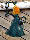Long Czech crystal necklace with agate and silk pompom