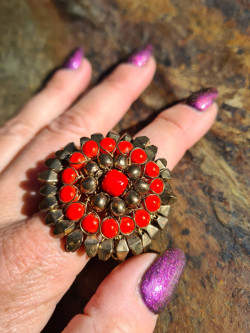 Anillos de flores grandes con ágatas y cristal checo