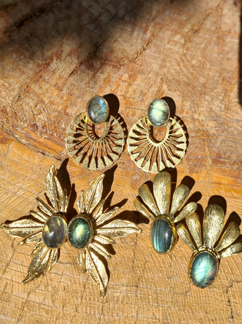 Gold earrings with labradorite and unique designs