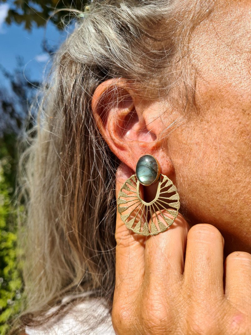 Gold earrings with labradorite and unique designs
