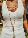 Long necklace of Czech crystal, agates and abalone