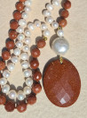 Long necklace of baroque pearls and labradorite with mother-of-pearl