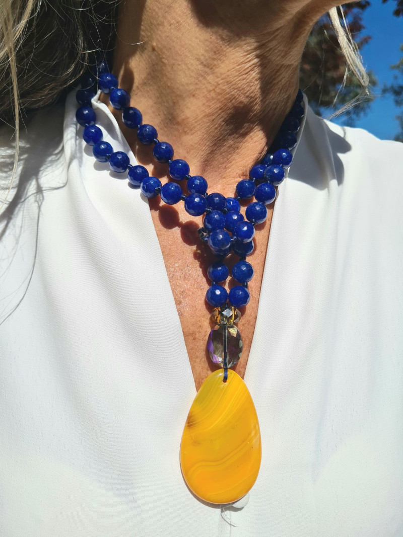 Collares largos de ágata natural con colgante y cristal checo