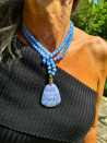 Long sky blue necklace with Czech crystals and celestine pendant