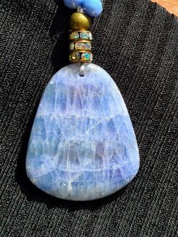 Long sky blue necklace with Czech crystals and celestine pendant