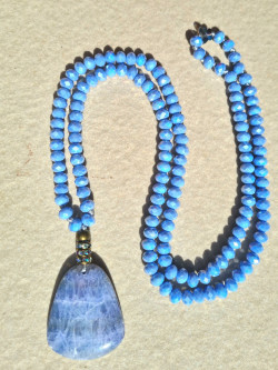 Long sky blue necklace with Czech crystals and celestine pendant