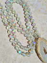 Long necklace with opal crystal and white grey agate pendant