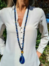 Collar largo azul piedras naturales colgante ágata