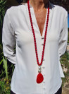 Collar largo de ágatas con nácar y colgante lágrima