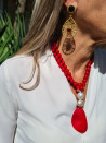 Collar largo de ágatas con nácar y colgante lágrima