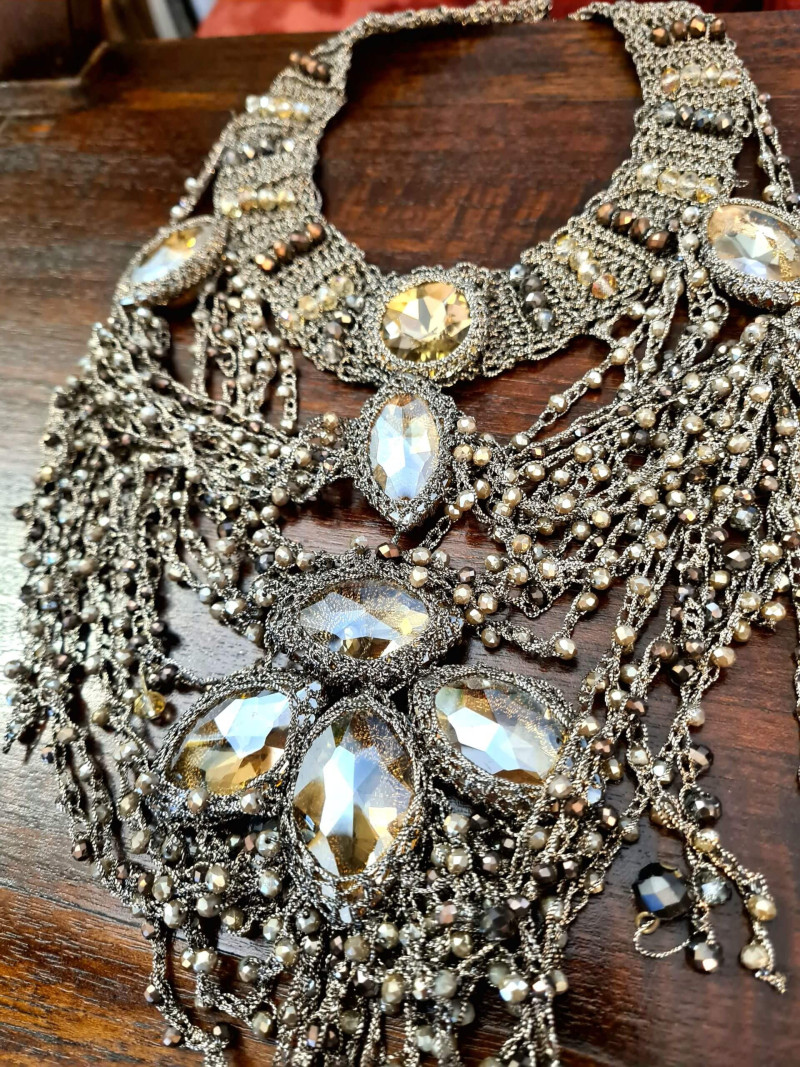 Crochet choker with cascading Czech crystals